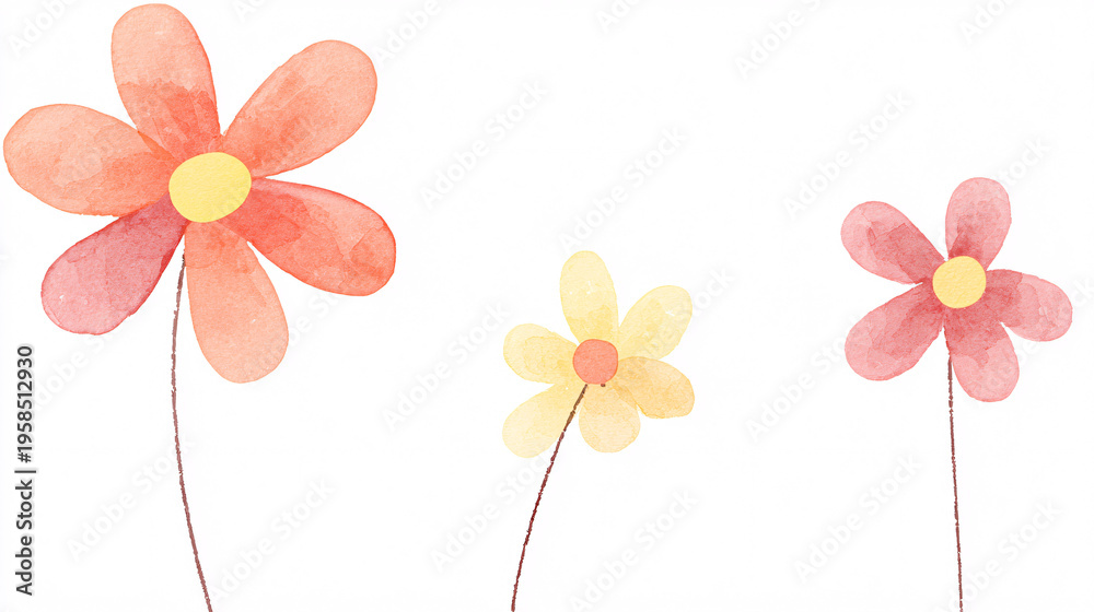 Obraz premium flowers abstract, simple shapes, pale mint background, green leaves.