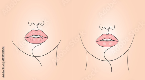 Hand drawn illustrations of lips and facial expressions