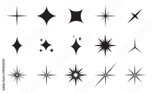 Sparkle icon set with shine flash twinkle and decorative light symbols