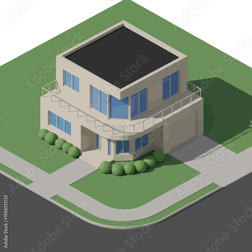 Modern Two Story House Building Structure.
