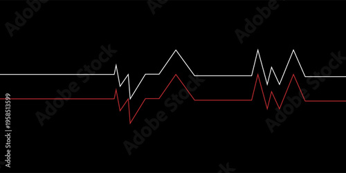 Two ecg heartbeat lines hand sketched collection. EPS file with white background. Vector illustration.