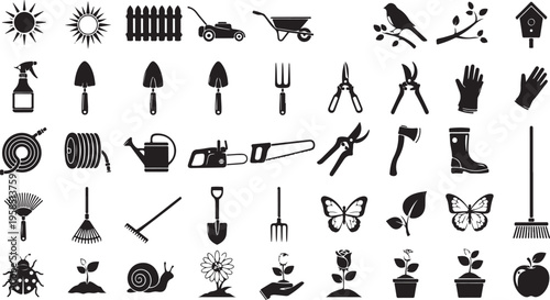  Collection of gardening tools and related icons