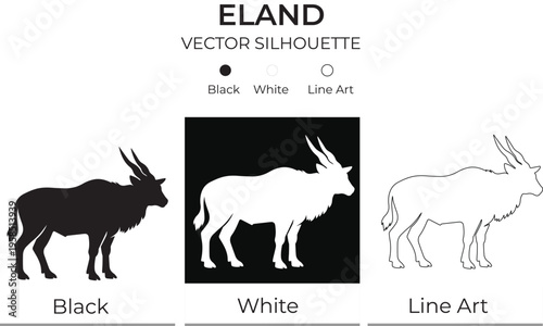 Eland Silhouette Vector Graphic in Black, White, and Line Art Styles
