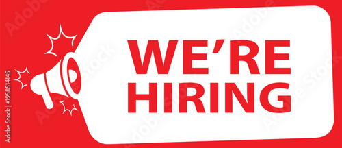 we are hiring sign on white background