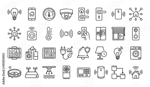 Smart home technology icons set - connected devices and automation