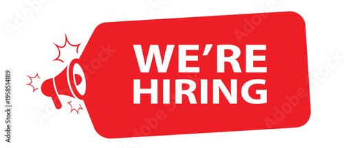 we are hiring sign on white background