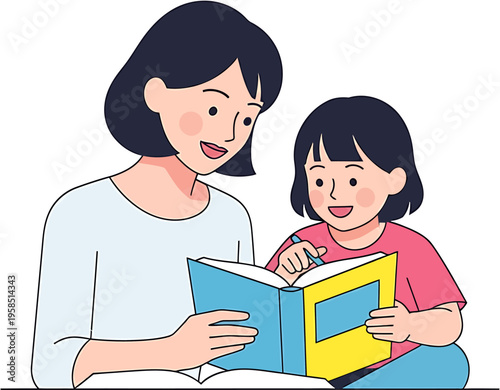 A mother and child are happily reading a book together, fostering a love for learning and bonding through literature