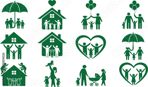 Family and love silhouette icons set