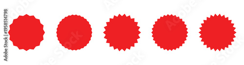 Red starburst badge vector illustration. Bright red starburst badge in scalable vector format. Ideal for sale labels, promotional stickers, discounts, and marketing graphics. Vector illustration.Eps10