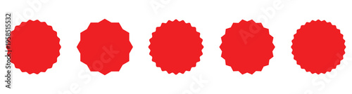 Red starburst badge shape for sale label, discount sticker, promotional tag, price badge, and marketing design.  Starburst icons isolated on white background. Eps10