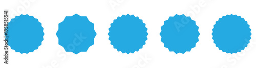 Set of blue starburst, sunburst badges, sale sticker, price tag, starburst icon set , circle sticker set. Wavy edge promo red badges. Starburst icons set vector illustration. Eps10