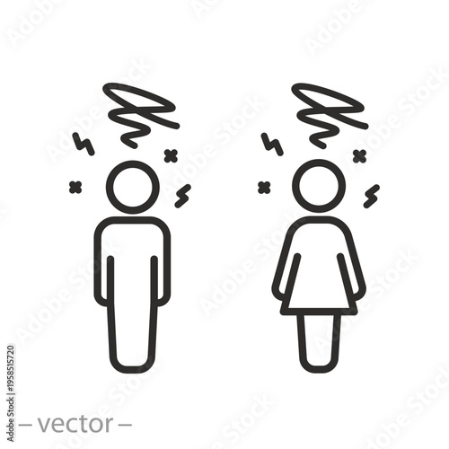 depression icon, sad man and woman, outline editable set icons