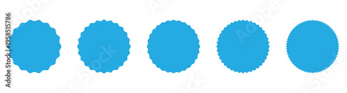 Set of blue starburst and seal icons, featuring a smooth metallic gradient. Collection of badges is perfect for creating official seals, quality guarantee stickers. Vector illustration. Eps10