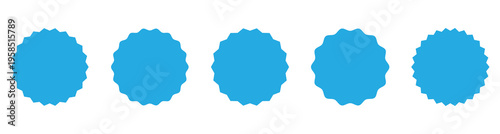 Set of blue starburst and seal icons, featuring a smooth metallic gradient. Collection of badges is perfect for creating official seals, quality guarantee stickers. Vector illustration. Eps10