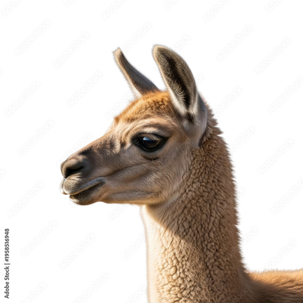 Fototapeta premium Guanaco portrait isolated on transparent background