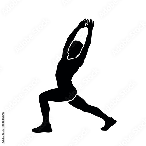 Silhouette of a Man Doing High Lunge Stretch Exercise