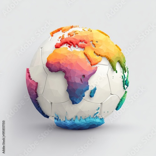Colorful abstract world map globe representing global business and diversity,Creative 3d earth globe with vibrant continents isolated on white background