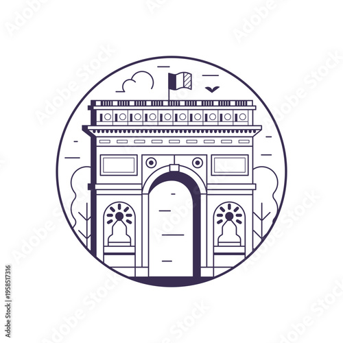 Triumphal Arch Landmark Building Icon in Line Art