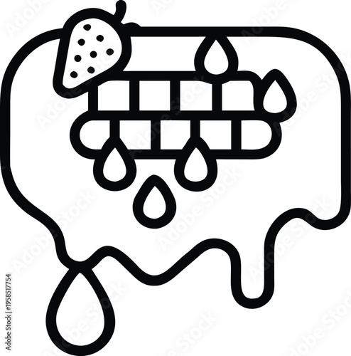 waffle with fruits and honey drizzle vector illustration