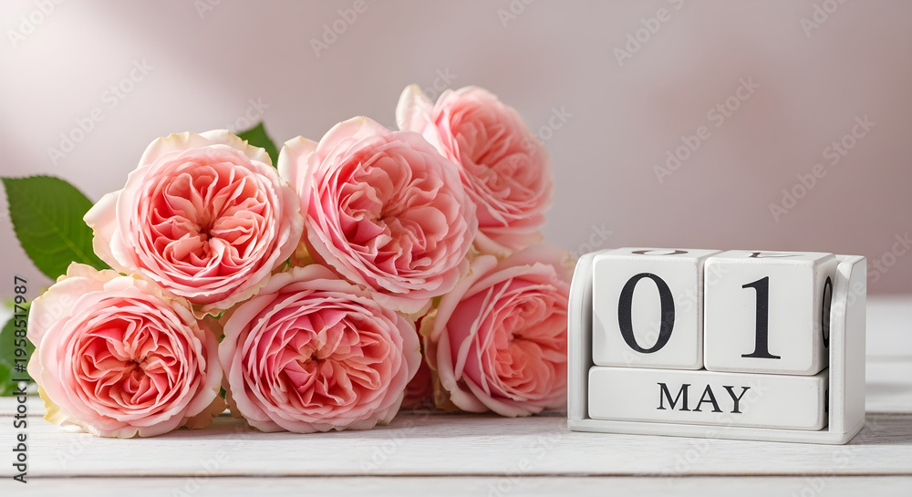 Fototapeta premium Pink roses and may 1st calendar