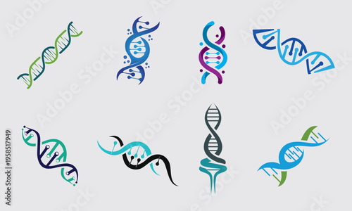 Set of DNA Helix Genetic Science Icons
