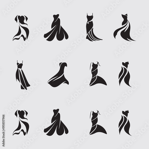 Set of Abstract Elegant Dress Illustrations