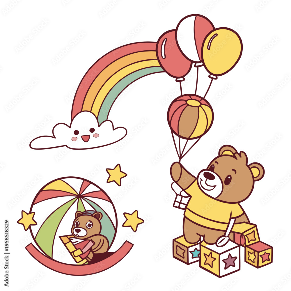 Fototapeta premium teddy bear and balloons