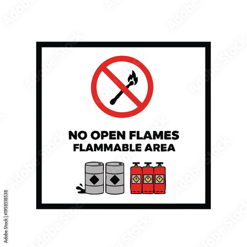 No open flames sign for flammable hazardous substances