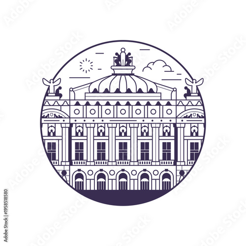 Paris Opera Garnier Landmark Circle Line Icon