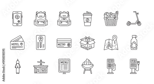 Travel and City Lifestyle Outline Icon Set for Mobile App Design