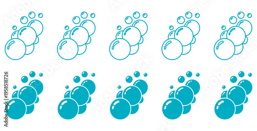 Collection of stylized soap bubbles illustrating cleaning concepts in a seamless pattern featuring both outline and filled graphic icons