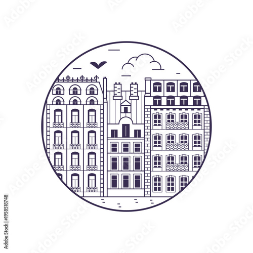 Haussmannian Paris Historical Houses Circle Icon