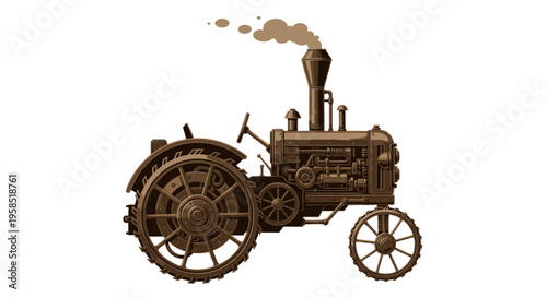 Antique Steam Tractor with Smoke - Vintage Agricultural Machine