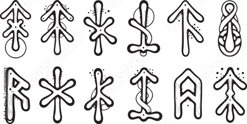 Hand drawn ancient symbols and runes collection