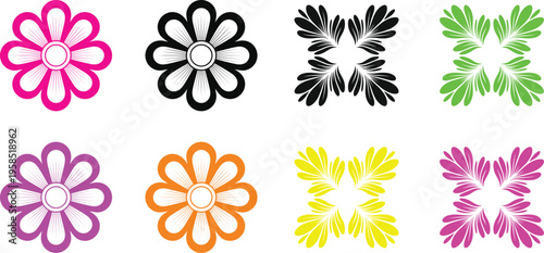Colorful Flower Icon Set – Bright Floral Symbols Collection in Modern Vector Style