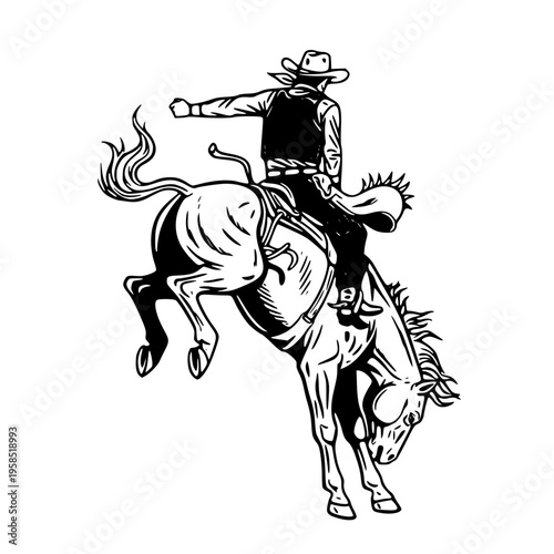 Man riding a bucking horse in a rodeo event isolated on transparent background