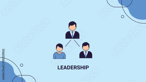 Leadership and management hierarchy concept showing three professionals in suits arranged in an organizational structure.