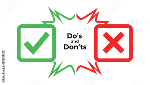 Concepts of do and dont represented by a green checkmark and a red cross sign for helpful rules and instructions.