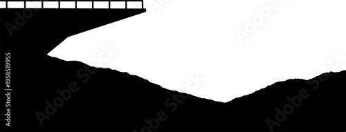 Film strip, black silhouette, landscape vector, cinematic element, movie frame