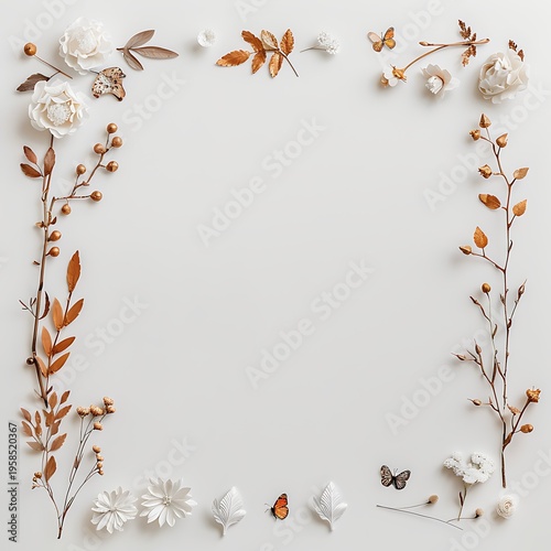 Floral and butterfly border with autumnal accents Image