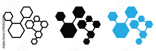 Abstract Hexagon Molecule and Digital Connection Network Icon Set for Scientific Research Technology Data and Healthcare Innovation