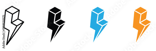 3D Isometric Lightning Bolt Icon Set with Flash Thunder and Electric Power Symbols for Energy Innovation and Tech Logo Design