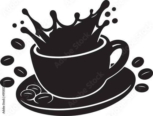 A coffee cup with a splash, set against a black background, emphasizing the energy and richness of the beverage