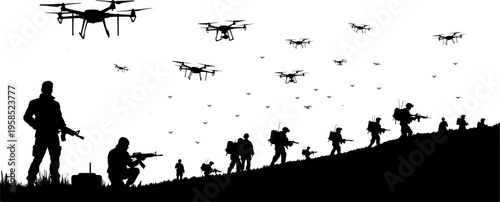 Vektor Silhouetten - Soldaten und Drohnen im Einsatz