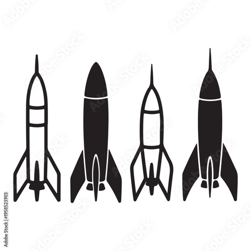 Rocket space shuttle silhouette vector illustration with modern technology exploration and startup concept