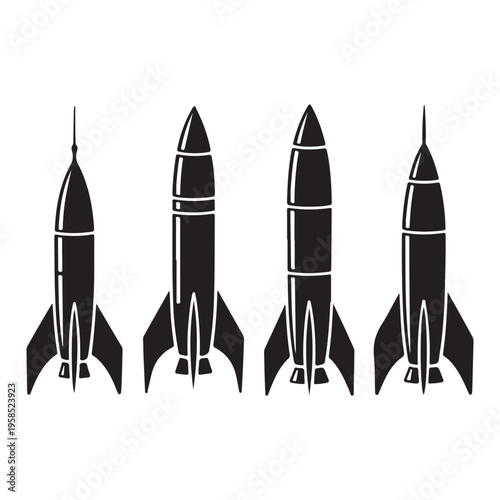 Rocket launch minimal silhouette vector illustration with space exploration and business growth concept design