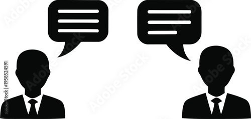 Silhouette vector illustration of two businessmen in conversation with speech bubbles