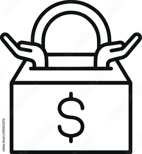 Charity Donation Box Line Icon – Fundraising and Giving Vector