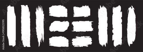 White brush stroke isolated on black background. Paint brush stroke vector for ink paint, Grungy brushes collection,set of black and white paint strokes, black background,  vector illustration,