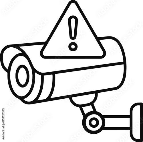 CCTV Security Camera with Warning Sign Line Icon – Surveillance Alert Vector